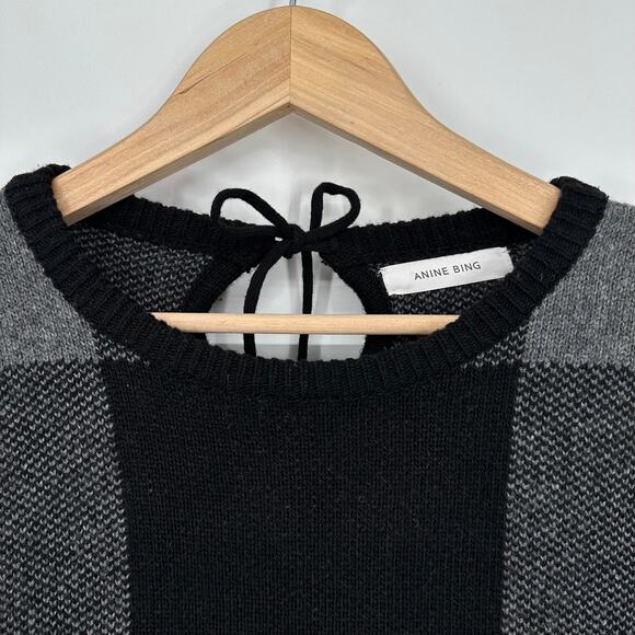 ANINE BING Plaid Sweater Wool Blend Crew Neck Chunky Knit Buffalo Check Boxy - Picture 7 of 14